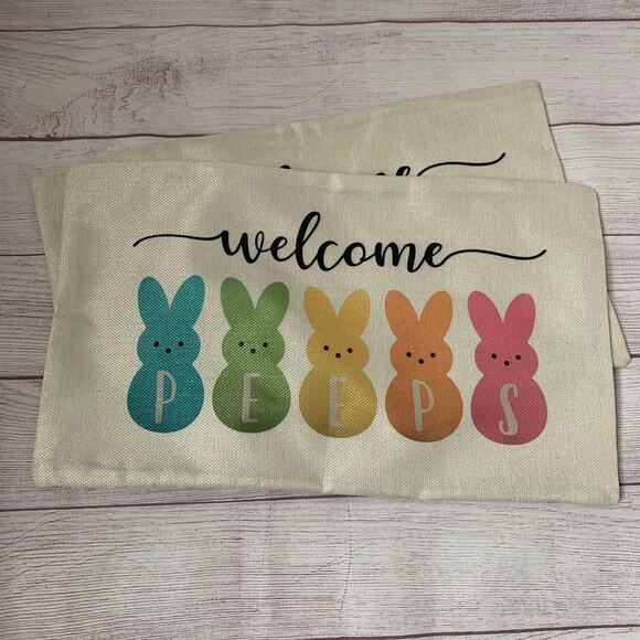 Easter Bunny Peeps Pillowcase Set of 2 Pillow Covers Rabbit Peeps Welcome 20x12 - Picture 1 of 14